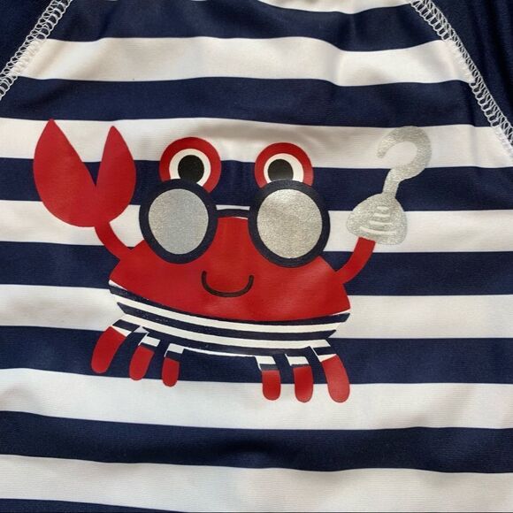 NWT New WIPPETTE Rashguard One Piece Swimsuit Pirate Crab Navy White Stripes 18m - Picture 3 of 6